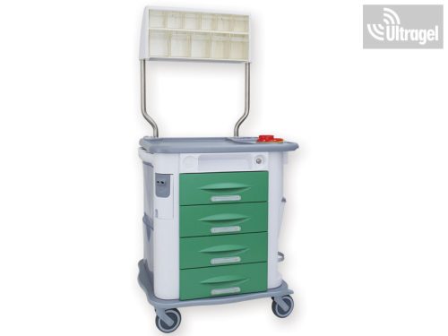 Aneszteziológiai és kötöző kocsi, 4 fiókos - AURION - 83x71cm - zöld