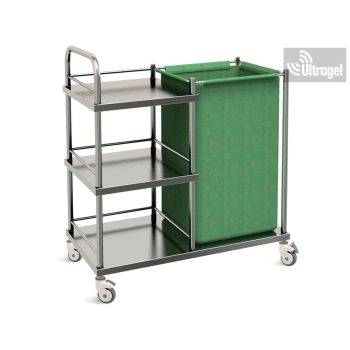 Szennyesgyűjtő és ágyazó kocsi 3 polccal, rozsdamentes