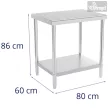 Rozsdamentes sterilizáló asztal 2 polcos 80x60cm (perem nélküli)