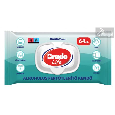 BradoLife alkoholos fertőtlenítő kendő - 64db