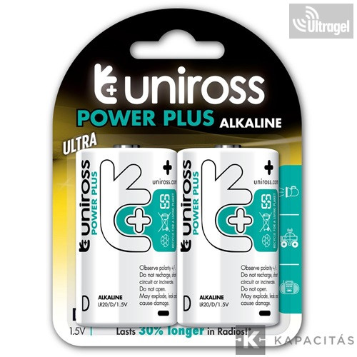 Uniross LR20/BP2 1,5V D/góliát tartós alkáli elem POWER PLUS