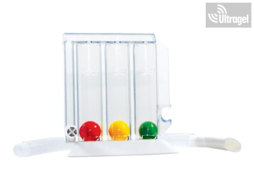 Respiratory function lung exerciser with coloured balls