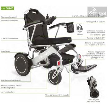 Elektromos kerekesszék, összecsukható - CM860 - 180kg