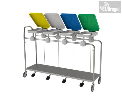 4 zsákos rozsdamentes szennyesgyűjtő kocsi - pedálos