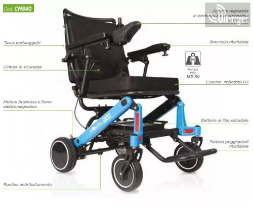 Elektromos kerekesszék, összecsukható - CM840 - 120kg