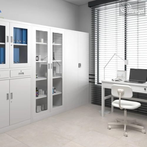 Műszerszekrény, fém, edzett üveggel, 2 ajtós - 185x90x40 cm