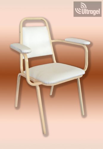Kórtermi támlás szék, karfával - fehér váz, fehér műbőr