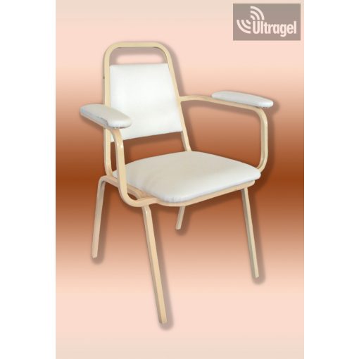Kórtermi támlás szék, karfával - fehér váz, fehér műbőr