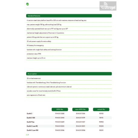 Ápolási ágy és betegágy állítható magasság, hát, térd - 38-81cm, kapaszkodóval - 220kg  ECOFIT S 