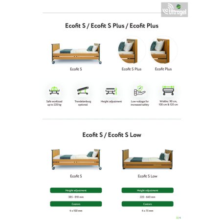 Ápolási ágy és betegágy állítható magasság, hát, térd - 38-81cm, kapaszkodóval - 220kg  ECOFIT S 