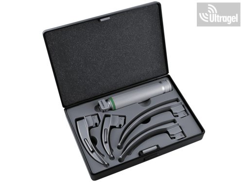 Laringoscope set 4 blades, fibre optic F.O. xenon/halogen, 2.5V