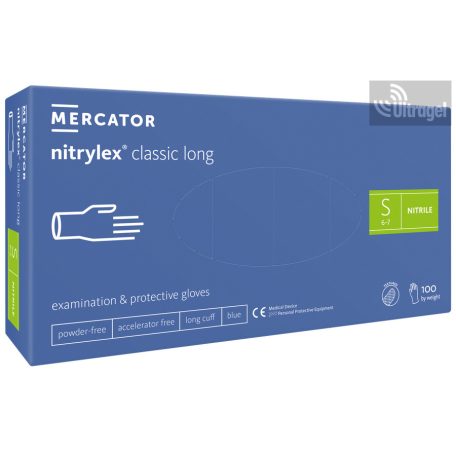 Mercator nitrylex® classic long - PÚDERMENTES NITRIL vizsgálókesztyű hosszabb szárral