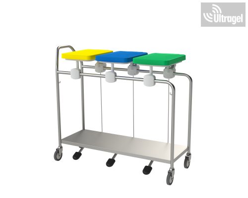 3 zsákos rozsdamentes szennyesgyűjtő kocsi - pedálos