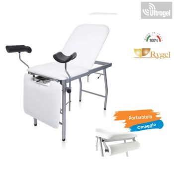   Nőgyógyászati vizsgálószék / vizsgáló ágy Deluxe - fehér/kék/fekete PAPÍRLEPEDŐ TARTÓVAL