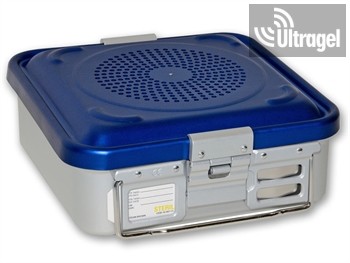 Sterilization box with 2 valves, blue, perforated 285x280x100 /135/150/200mm
