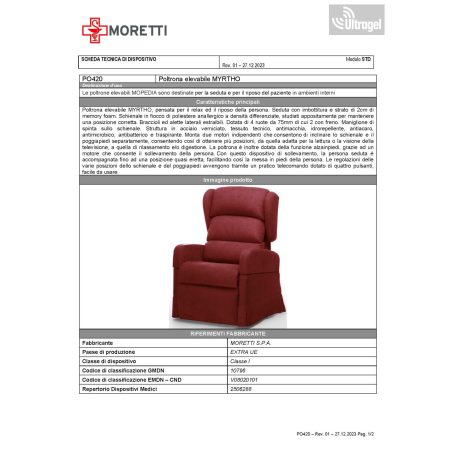 Betegkiültető motoros relax fotel MYRTHO