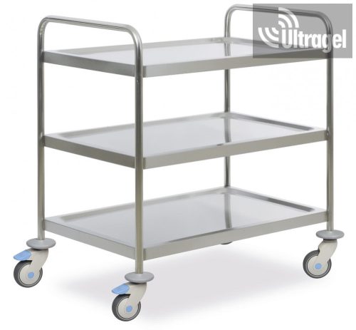 Rozsdamentes műszerkocsi, műszerasztal 3 polcos 95x55cm (perem nélküli)