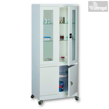 Műszerszekrény kerékkel, fém 2-2 ajtós - 189x80x43,5 cm