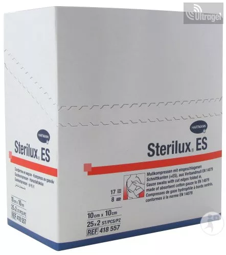  Steril hajtogatott mull lap 10x10 cm; 8rtg. 25x2db Hartmann Sterilux® ES 